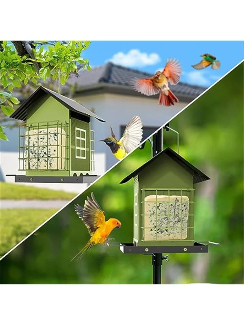 Bird Feeders for Outdoors Hanging, Metal Bird Feeder with Double Suet Cage Cake
